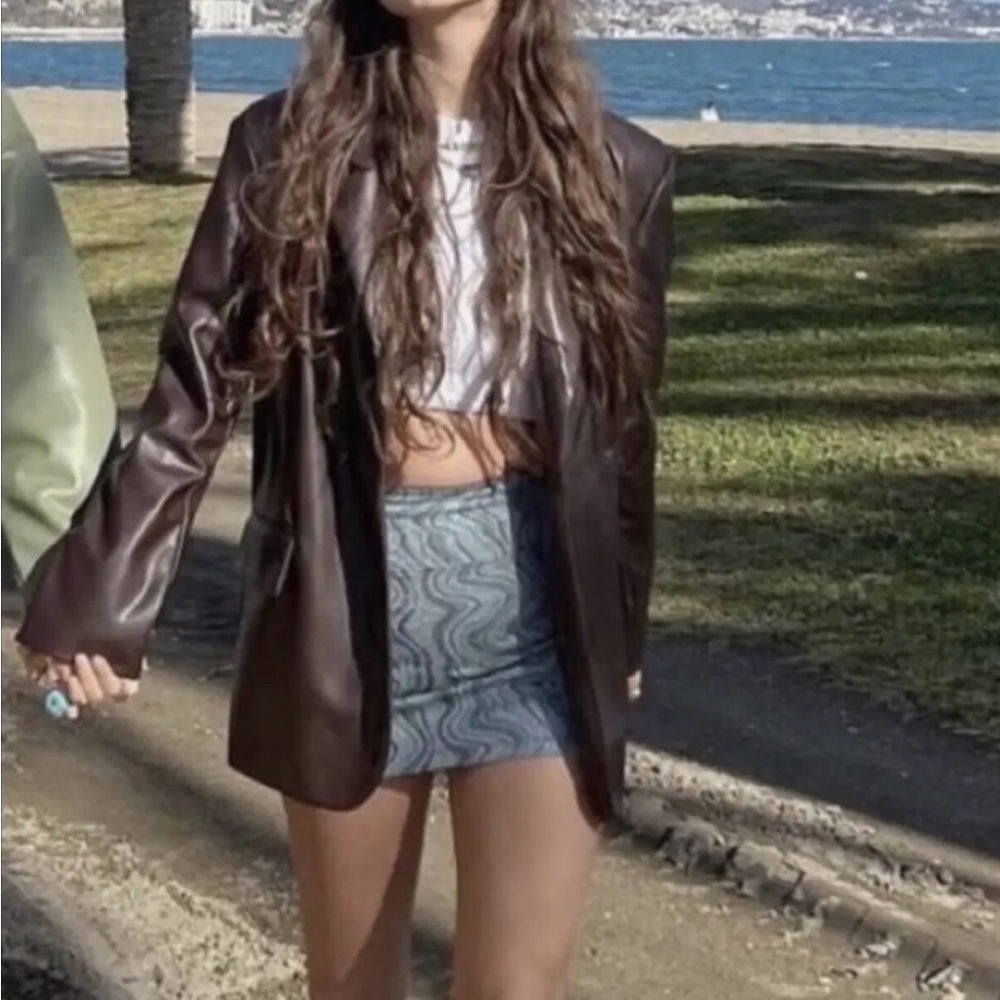 NWT ZARA BROWN FAUX LEATHER JACKET/BLAZER
